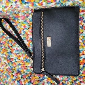 kate spade Black Coated Leather Flat Wristlet Wallet Clutch